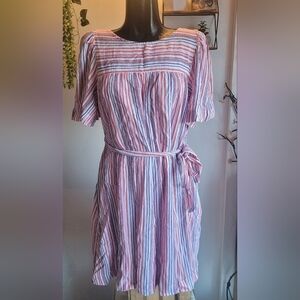 Joe Fresh Multi Color Striped Summer Dress With Matching Belt L